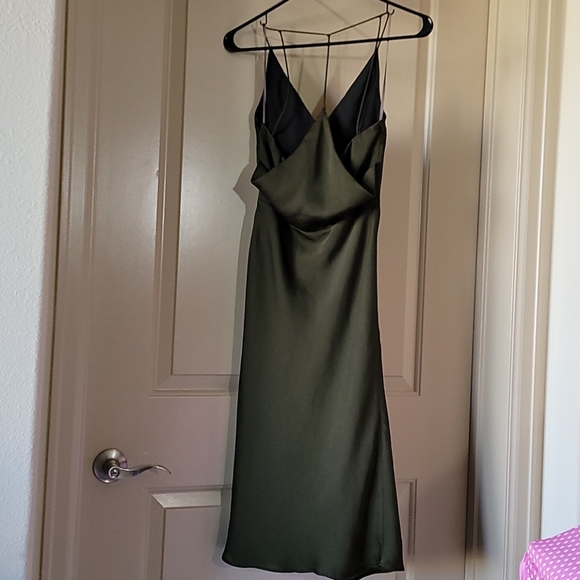 Topshop Strappy V neck Olive Midi Dress Size 4 - Picture 3 of 9